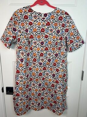 Boden White Short-Sleeve Dress with Red, Yellow & Blue Floral Motif